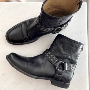 Frye Phillip Black Studded Harness Moto Boot 8